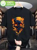 Men's T-Shirt Blazing Fiery Flames Erupting Under Molten Effect Painted Skull