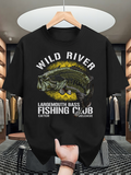 Men's T-Shirt Wild River Largemouth Bass With Sunset Forest Reflections And Splashing Water Fish