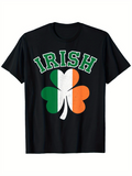 Men's T-Shirt Irish Colors With Shamrock Leaf Centered On Bold Black T Shirt