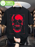 Men's T-Shirt Red Grunge Sun With Splattered Distressed Skull Art Skull