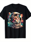 Men's T-Shirt Colorful Nebula Among Planets And Stars Space Cat