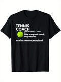 Men's T-Shirt Tennis Coach White Bold Letters With Green Tennis Ball On Black Shirt