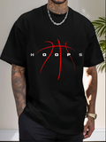 Men's T-Shirt Dynamic Red Basketball Lines With Modern Hoop Lettering On Black Shirt Basketball