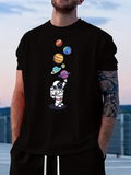 Men's T-Shirt Playful Astronaut With Floating Planets And Starry Night Sky