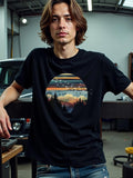 Men's T-Shirt Golden Mountains Surrounded By Night Sky And Pine Trees