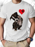 Women's T-Shirt Adorable Puppy Sitting With Red Heart And Paw Print