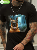Men's T-Shirt Mysterious Lights Among Trees With German Shepherd And Alien Encounter