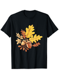Men's T-Shirt Golden Autumn Leaves And Acorn Illustration On Elegant Oak Leaf Acorn