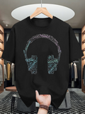 Men's T-Shirt Glowing Music Genres In Night Club Headphones