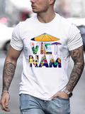 Men's T-Shirt Vietnam Colorful Letters With Traditional Asian Conical Hat Graphic Shirt