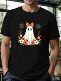 Men's T-Shirt Autumn Flowers And Orange Bow With Playful Ghost