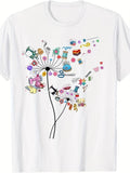 Women's T-Shirt Colorful Objects Scattered Among Playful Dandelion Seeds In Bloom