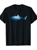 Men's T-Shirt Vibrant Ocean Scene With Silhouetted Swimmers Swimming Inside Majestic Shark