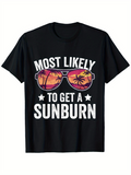 Men's T-Shirt Most Likely To Get A Sunburn Sunset Reflected Sunglasses With Palm Trees