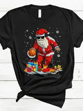 Men's T-Shirt Christmas Night With Santa Claus Holding Basketball Surrounded By Colorful Presents