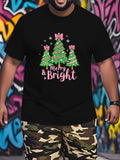 Men's T-Shirt Merry And Bright Christmas Trees With Pink Stars And Ribbons