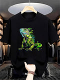Men's T-Shirt Electric Green Scales With Lively Tropical Jungle Atmosphere Iguana