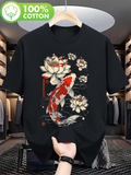 Men's T-Shirt Elegant Water Garden With Blooming Lotus And Graceful Swimming Koi Fish