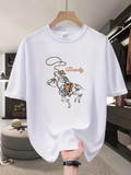 Men's T-Shirt Howdy Cowboy Lasso With Galloping Horse Rider In Western Scene