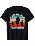 Men's T-Shirt Dad Of Two Girls Outnumbered Vintage Sunset Silhouette With Family Holding Hands