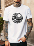 Men's T-Shirt Rising Ocean Waves Crashing Under The Full Moon Night Seascape