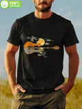 Men's T-Shirt Sunset Clouds And Reflected Water Among Shimmering Acoustic Guitar