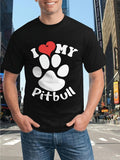 Men's T-Shirt I Love My Pitbull White Paw Print With Heart Graphic Pitbull