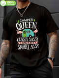 Men's T-Shirt Camper Queen With Pink Flamingo And Vintage Green Camp Trailer