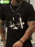 Men's T-Shirt Sunlit Lake Reflections With Fisherman Amid Gentle Rippling Water