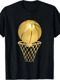 Men's T-Shirt Golden Basketball Dropping Into Net Under Stadium Lights Ball