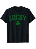 Men's T-Shirt Lucky Green Lettering With Shamrock Underneath Centered On Black T Shirt