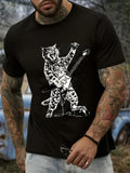 Men's T-Shirt Energetic Wild Cat Playing Electric Guitar Under Bright Stage Lights