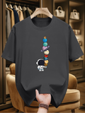 Men's T-Shirt Cute Astronaut Gazing At Colorful Planets Floating Under Dark Sky