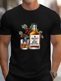 Men's T-Shirt We Whiskey You A Merry Christmas Festive Holly With Whiskey Bottle And Glass