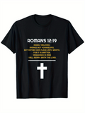 Men's T-Shirt Romans 1219 Bible Quote With White Cross On Centered Black Tee