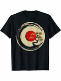 Men's T-Shirt Rising Sun With Intricate Japanese Ink Circle Ancient Pine Tree