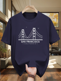 Men's T-Shirt San Francisco California Sunset Bridge With Minimal Skyline Lines