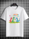 Men's T-Shirt Happy Birthday Dinosaurs With Balloons And Confetti Party Scene