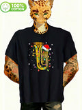 Men's T-Shirt Holiday Brass Instrument With Festive Lights And Santa Hat Tuba