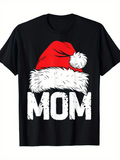 Men's T-Shirt Christmas Hat With Fluffy Fur Trim Above Bold Distressed Mom Text
