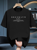 Men's T-Shirt Brooklyn New York Urban Typography Minimalist Lettering On Black Fabric T Shirt