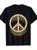 Men's T-Shirt Retro Style Faded Sunrise Colors Peace Symbol Design