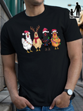 Men's T-Shirt Christmas Hats Garland And Lights Among Four Colorful Chickens