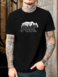 Men's T-Shirt Mountain Landscape With Pine Forest Silhouetted Inside A Walking Bear