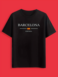 Men's T-Shirt Barcelona And Espana With Colorful Horizontal Flag Motif Shirt