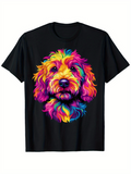 Men's T-Shirt Vivid Rainbow Fur Swirling Patterns With Shining Eyes Lively Dog