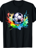 Men's T-Shirt Vivid Rainbow Splash Surrounding Realistic Grayscale Artistic Soccer Ball