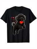 Men's T-Shirt Playful Black Poodle With Red Hearts And Glowing Center Heart Dog