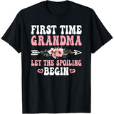 Men's T-Shirt First Time Grandma With Pink Floral Arrow Heart Accents
