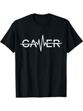 Men's T-Shirt Gamer White Line Graphic With Pulse Design On Black Shirt